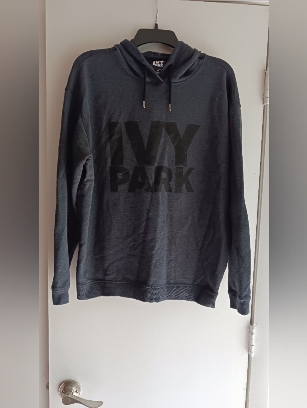 IVY PARK Charcoal Black Pullover Hoodie with Tonal Logo